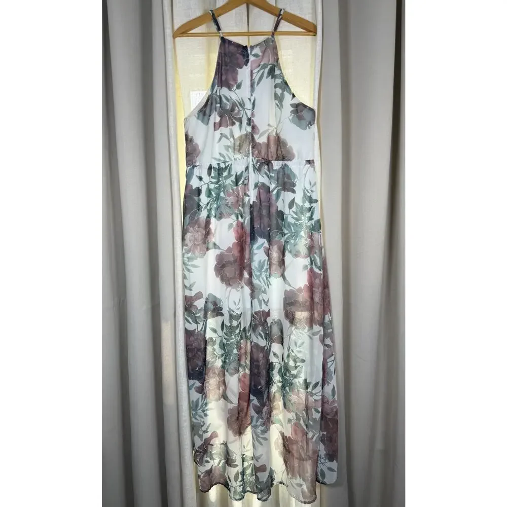 Y2K Charlotte Russe 1X Floral Chiffon Handkerchief Hem Dress Fairycore Whimsigot - Picture 2 of 12